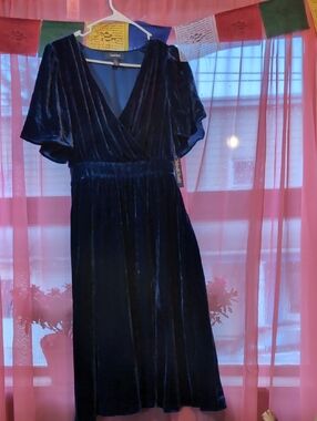 ModCloth Navy Velvet Wrap Midi Dress